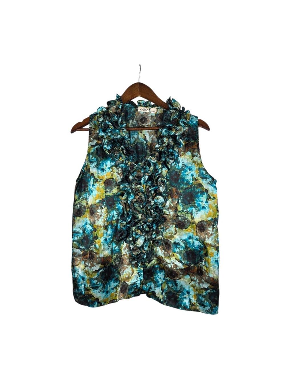 Cato Whimsical Goth Abstract Watercolor Floral Ruffled Tank Blouse Size Small
